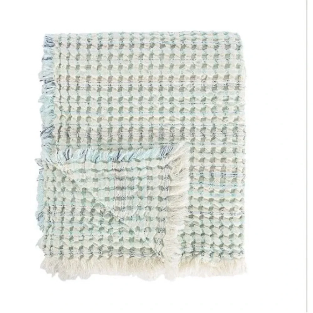 Lumahome by Lumatex Textured Throw Blanket Made In Portugal 100% Cotton 50X60 In